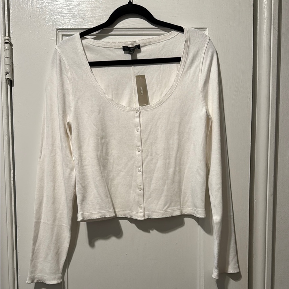 J. Crew White Long Sleeve Cropped Button Down Shirt